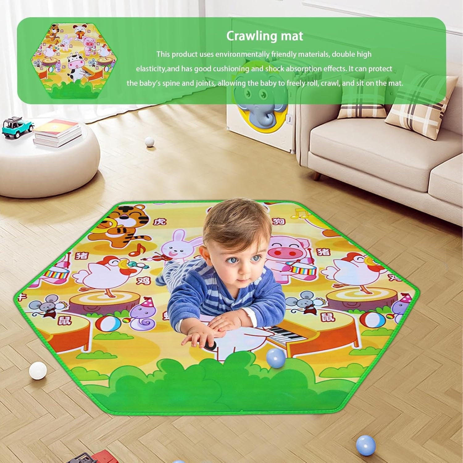 Qocolhg Hexagon Baby Play Mat, Crawling Mat for Playpen, 47 inch Thicken Soft Playpen Mat Fits Hexagon Portable Play Yard & Playpen, Washable Baby Play Mat Non-Slip Mat for Toddler Kids Crawling
