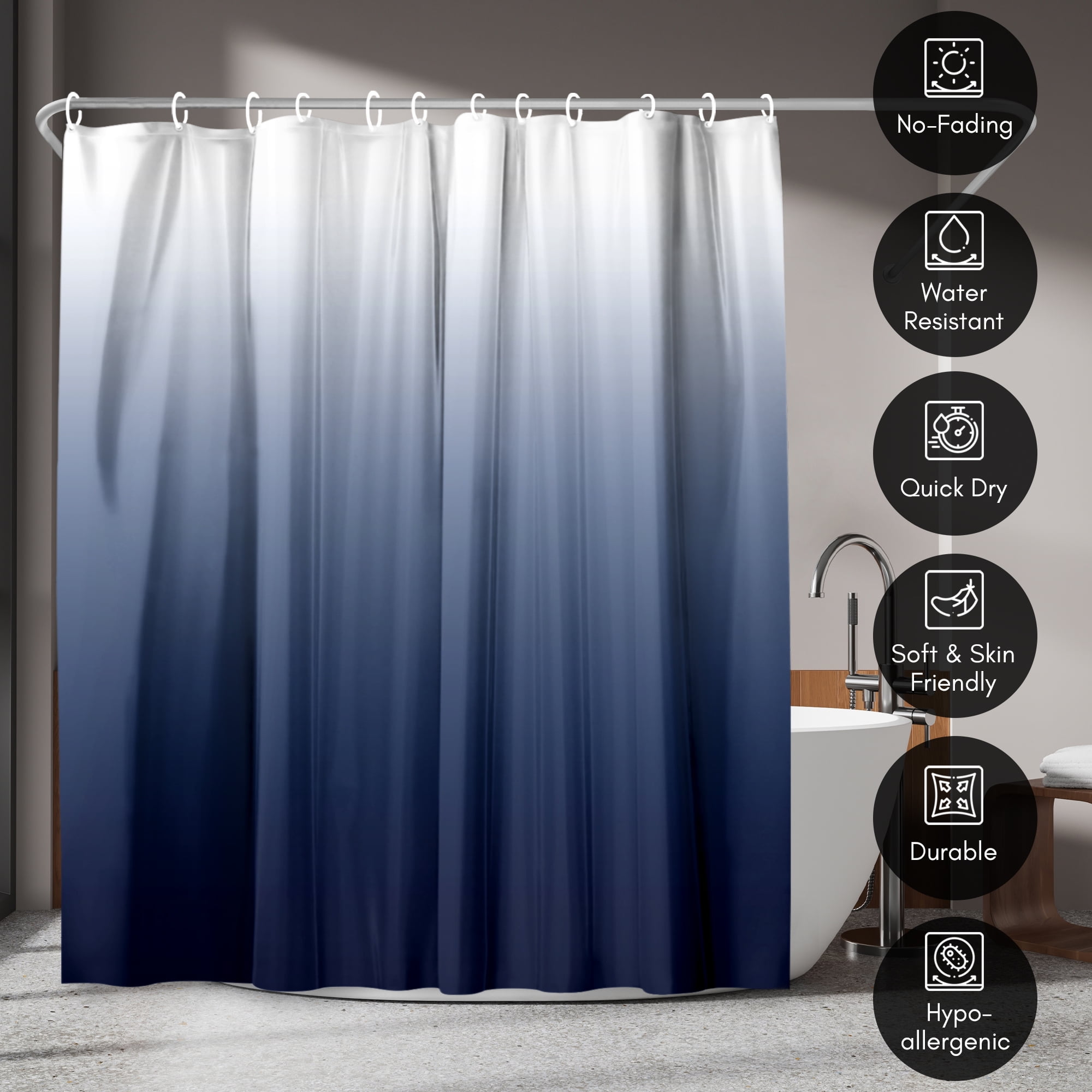 Americanflat 71x74 Ombre Blue Shower Curtain - Water Resistant - Polyester Fabric