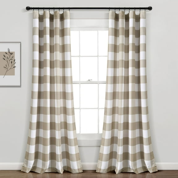 Lush Decor Kelly Checker Light Filtering Window Curtain Panels Neutral 52X84 Set