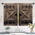 thumbnail image 2 of Brown Barn Door Kitchen Curtains 27.5W x 39L Inch Wood Wooden Farmhouse Rustic Country Vintage Rod Pocket Short Cafe Tier Small Window Treatment Drapes Decor 2 Panels, 2 of 6