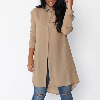 Foundation Sleeve - Fancyleo Women's Khaki Foundation Simple Wind Long Sleeve Long Shirt