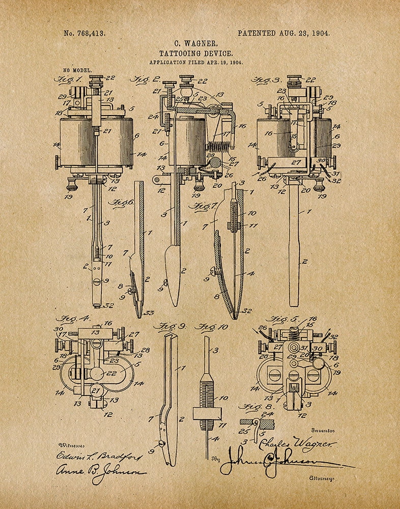 Original Tattooing Device Artwork Submitted In 1904 Tattoo Patent