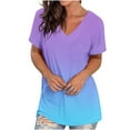 thumbnail image 4 of ICHUANYI Clearance Women's Fashion Printing Casual V-neck Short Sleeve Loose T-shirt Tops(Blue, S) ICHUANYI WER2023081113114, 4 of 4
