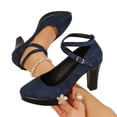 thumbnail image 3 of GERsome Women's Chunky Heels Pumps Closed Pointy Toe Ankle Strap Work Office Wedding Party Dress Shoes, Blue Size 6, 3 of 9