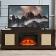 thumbnail image 2 of PAPROOS TV Stand With 18" Fireplace up to 65" TV, Rattan Doors TV Console Media Console with Storage Cabinet and Adjustable Shelves for Living Room, Wood Farmhouse Entertainment Center, Cherry, 2 of 11