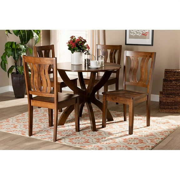 Baxton Studio Karla Modern and Contemporary Transitional Walnut Brown Finished Wood 5-Piece Dining Set