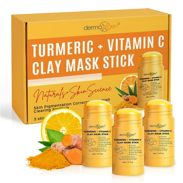 Mascarilla facial de cúrcuma DERMAXGEN - Tratamiento orgánico puro para el acné + Aumenta la circulación + Antienvejecimiento para el cuidado de la piel seca y opaca - Juego de 3