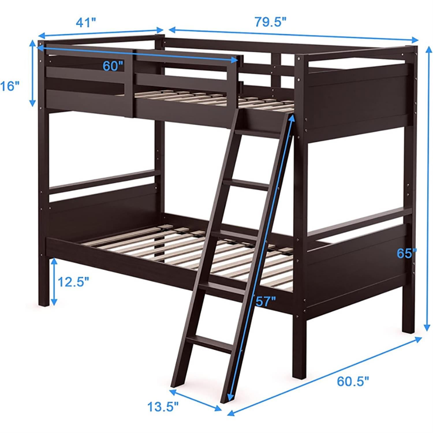 Demi Bonn Twin Over Twin Bunk Bed with Safety Guard Rails and Side Ladder, Convertible 2 Individual Beds Twin Bunk Beds, Bed Frame, Blue