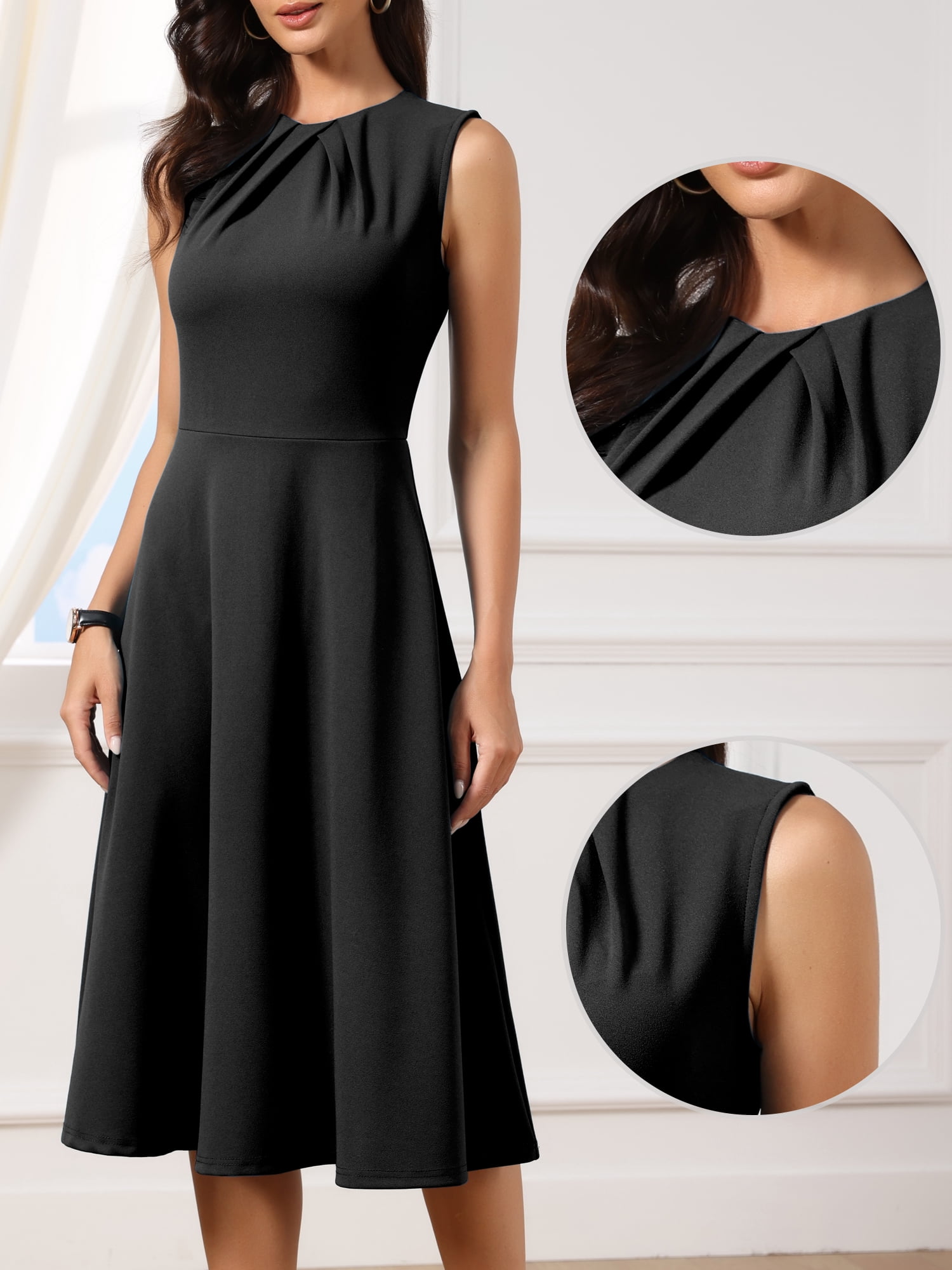 DARING DIVA Women's Elegant Dress with Sleeveless Design and A Line Midi Length XS Black