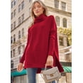 thumbnail image 5 of Women's Turtleneck Oversized Sweaters Long Batwing Sleeve Spilt Hem Tunic Pullover Knit Tops, 5 of 13