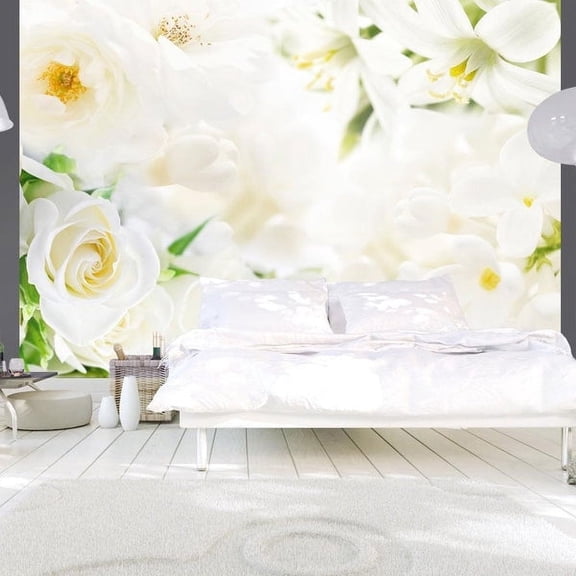 Tiptophomedecor Floral Wallpaper Wall Mural - White Sigh