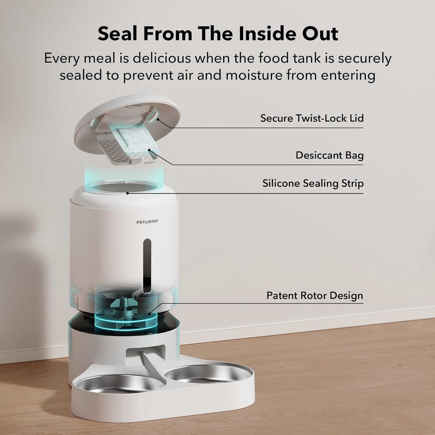 Petlibro Automatic Cat Feeder for 2 Cat, with APP Remote Feeding,5L Timed Cat Food Dispenser, Adjustable Portions 1-10 Meals/Day,Fresh Food Storage, 10s Call, Stainless Steel Bowls