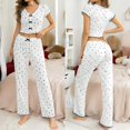 thumbnail image 4 of MEZZALL Women Pajama Short Sleeve Sleepwear With Heart Print Neck Top And Long Pants Loungewear Two Piece Outfit Versatile Pjs, 4 of 5