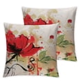 thumbnail image 2 of Acheng  Flower Throw Pillow Cushion Cover Set of 2, Red Poppy Flower Grungy Paint Brush Effect Beige Floral Design Digital Art Print, Decorative Square Accent Pillow Case, Red Ivory White, 2 of 6