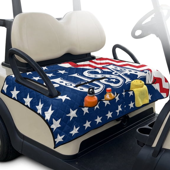 Whosucclay Patriotic USA Art Golf Cart Seat Covers Towel Blanket, Golf Cart Seat Towel 4 Front Pocket Foldable Golf Cart Seat Covers for EZGO Club Cars