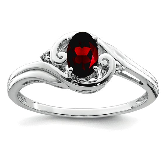 925 Sterling Silver Polished Rhodium Plated Diamond and Garnet Ring Size 7 2mm Wide Ring for Women