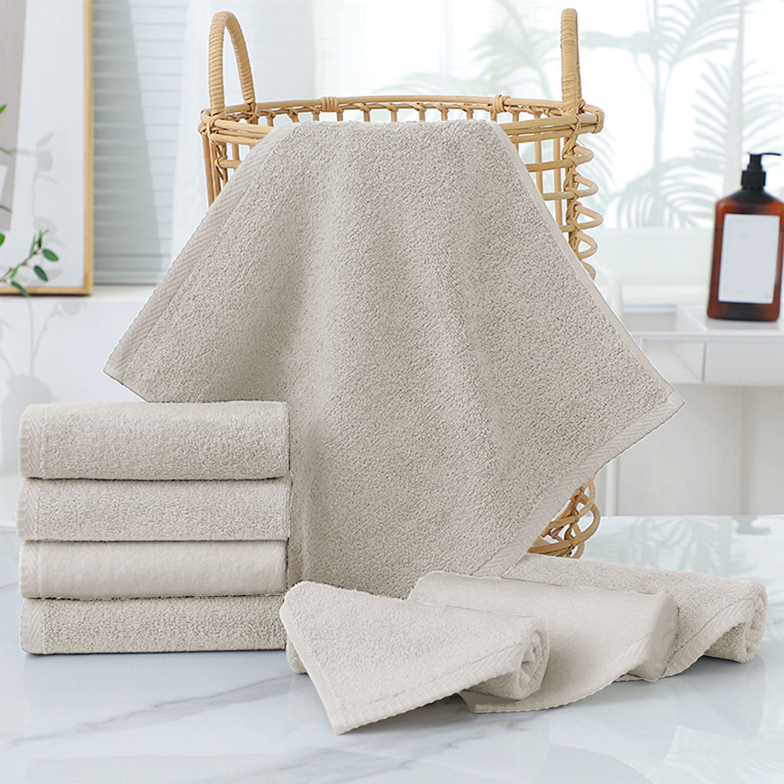 Beige Beige Cotton Bath Collection 8-Piece Towel Set Ultra Absorbent Quick-Dry Fabric Bath Sheet Hand Towel Washcloth Combo #u56uq