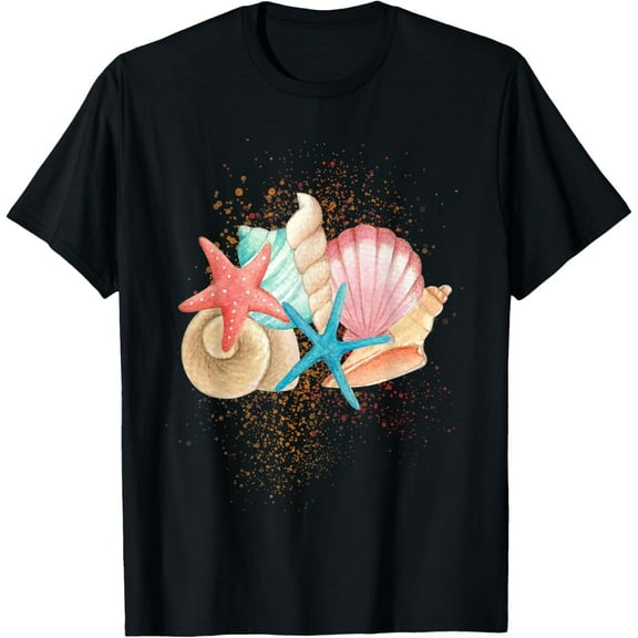 Seashell Beach Ocean Shells Collector Crafts Starfish Conch T-Shirt men and women can wear, black, white, gifts