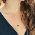thumbnail image 4 of Gem Stone King 18K Rose Gold Plated Silver Blue Sapphire and White Moissanite Pendant Necklace for Women (1.35 Cttw, September Birthstone, Round 6MM, 18" Silver Chain), 4 of 4
