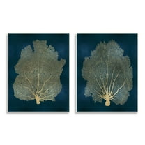 Stupell Industries Modern Sea Fan Composition Blue Gold Ocean Plant, 10 x 15,Design by Melonie Miller