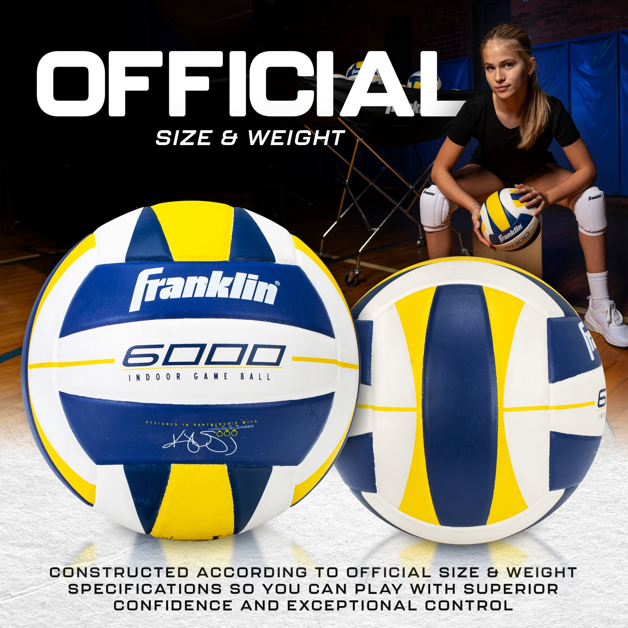 Franklin Sports Indoor Training Volleyball - Premium 6000 Official Size  - Competition - Ball + Pump