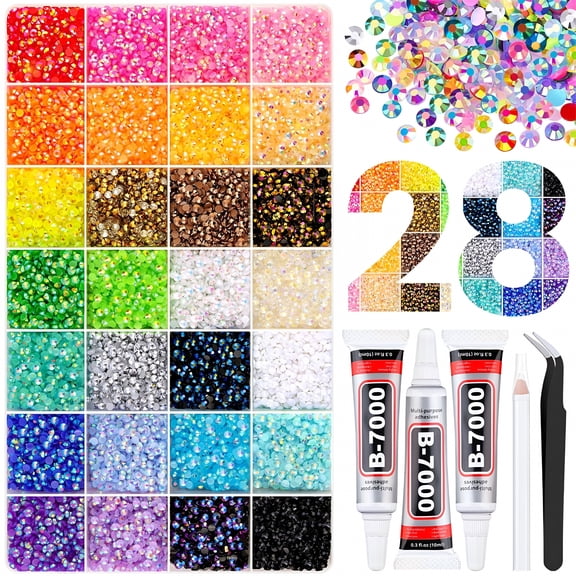 DESIGNICE 40 Colors Resin Jelly Rhinestones for Bedazzling,3Mm Mixed-Color Flatback Gems for Diamond Art,Bedazzler Kit with 1Pcs 10Ml Jewelry Glue for Crafting Crafts Book Shoes Nail Art 9.1"*5.1"