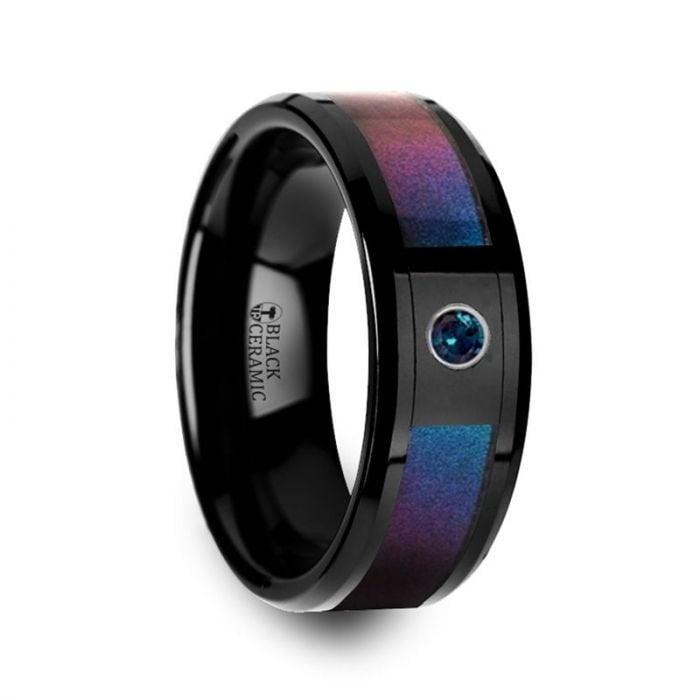 Thorsten KLEIN Black Ceramic Ring Blue & Purple Color Changing Inlay Alexandrite Setting - 8mm Thorsten KLEIN Black Ceramic Ring Blue & Purple Color Changing Inlay Alexandrite Setting - 8mm