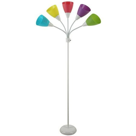 Mainstays White 5 Light Floor Lamp, Multi Color Lamp Shades