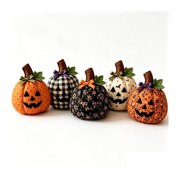Set of 5 Halloween Fabric Pumpkins, Cute Plush Pumpkin Decorations, Soft Fall Harvest Tabletop Decor for Thanksgiving, Tiered Tray, Coffee Table, Home Decor