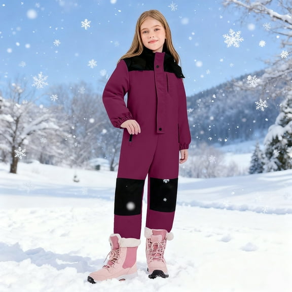 ATOGUTA Kids Ski Suits Jumpsuits Boys Girls Lightweight Insulated Ski Suit Windproof Hooded Snowsuit Size 1T-9, Purple