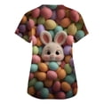 thumbnail image 4 of Stichou Easter Scrub Tops for Women Rabbit Eggs Graphic Funny Short Sleeve Scrub Tops Comfortable V-Neck Trendy Clothes with Pockets Coffee 2XL, 4 of 5