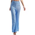 thumbnail image 4 of iiniim Women's Sparkly Sequin High Wasit Pants Straight Wide Leg Trousers for Club Party Light Blue L, 4 of 7