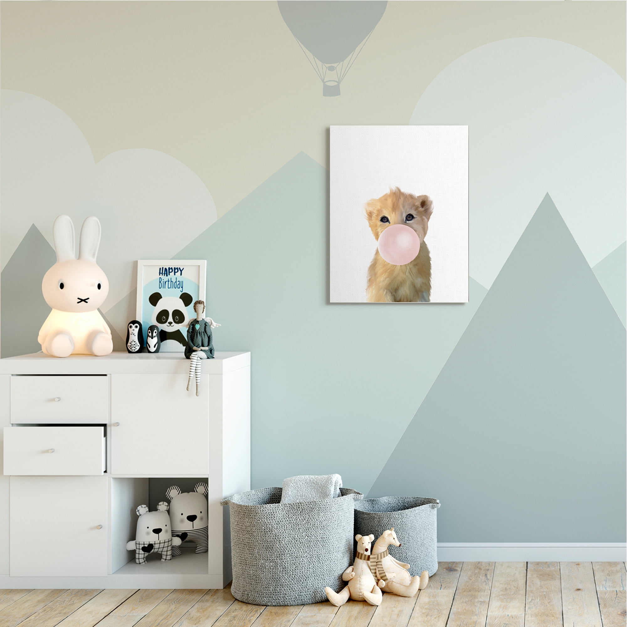 Stupell Industries Baby Lion with Pink Bubble Gum Jungle Animal Canvas Wall Art, 24 x 30, Design by Leah Straatsma