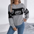 thumbnail image 2 of Suéter de calabaza de Halloween para mujer, jersey de manga larga de punto gris, jersey informal para vacaciones de otoño, cómodo y elegante, 2 of 6