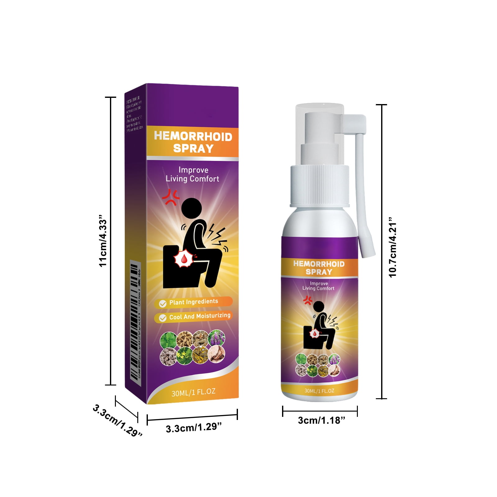Alvantor Plant-Based Hemorrhoid Treatment Spray - Fast Relief for External Hemorrhoids and Fissures, 1 fl. oz