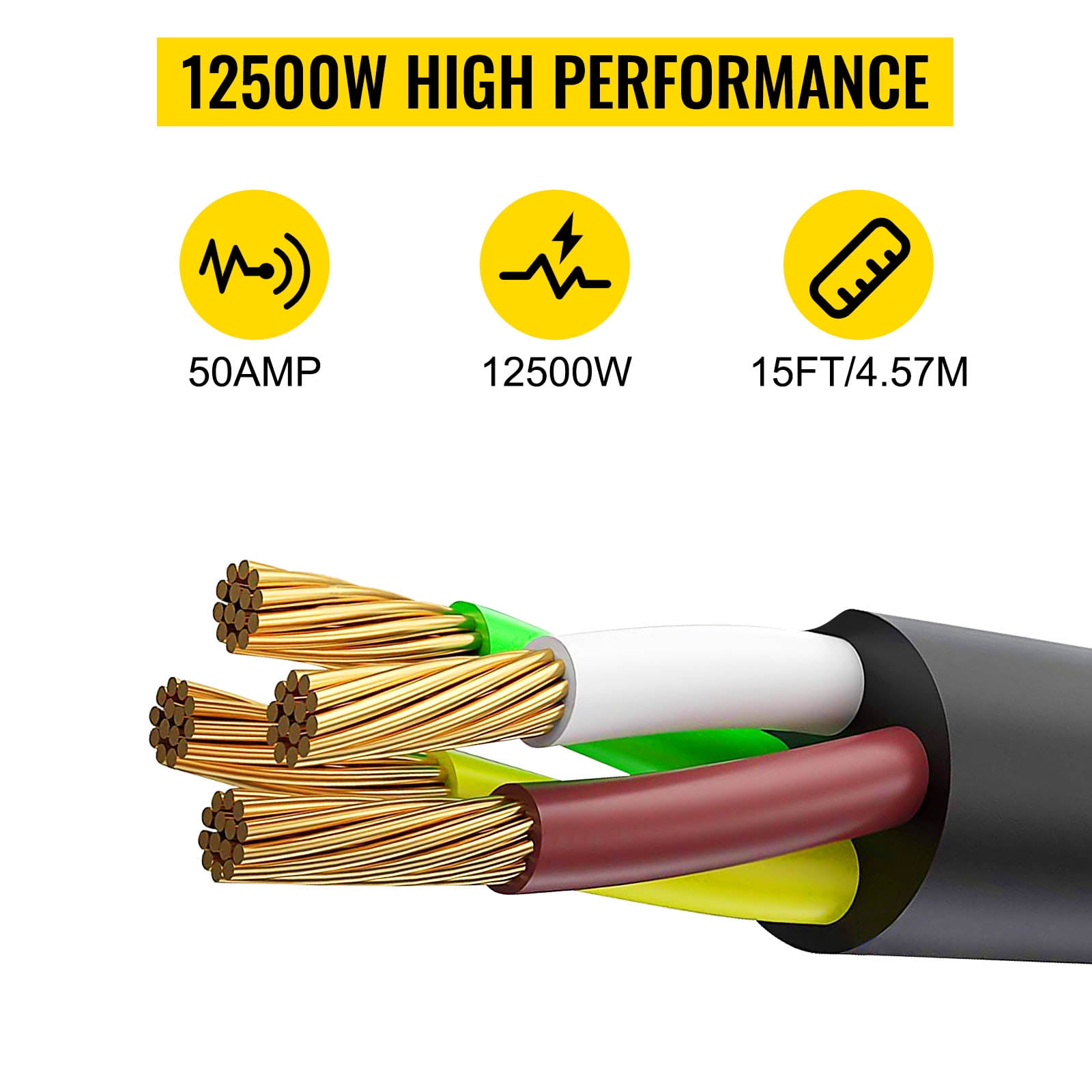 KFFKFF 15Ft 50 Amp Generator Extension Cord, STW 6/3 + 8/1 Durable Extension Cable for Generator, N14-50P & SS2-50R & CS6364 Power Cord with Twist Lock Connectors, 125V/250V