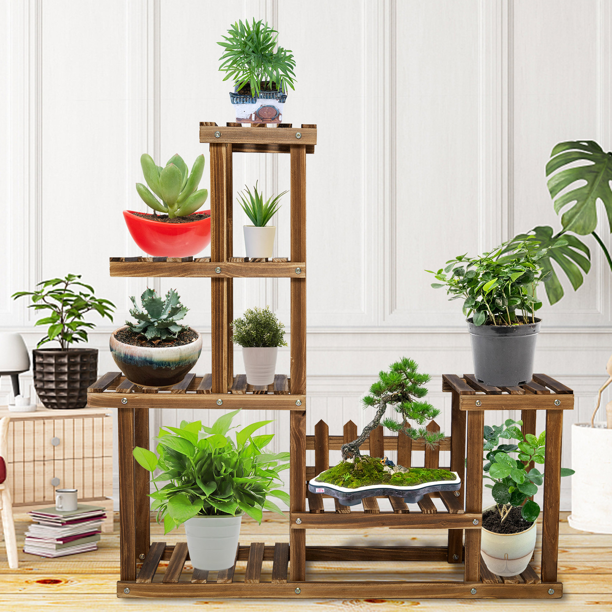 SAYFUT Plant Stands for Indoor Plants Tall Plant Shelf Outdoor with/without Wheels Plant Stands for Multiple Plants Corner Plant Stand Planter Stand Plant Rack Plant Table Indoor - image 2 of 7