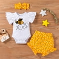 thumbnail image 2 of Penkiiy Toddler Baby Girl Ruffle Bee Print Clothes Cute Bow Comfortable Three-piece Suit Baby Girl Summer Backless Jumpsuit 0-3 Months Yellow On Sale, 2 of 9