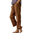 thumbnail image 2 of Women Casual Lightweight Elastic Waist Pants with Pockets Cotton Linen Cropped Pants Loose Solid Color Trousers by Yigetop Brown L, 2 of 5