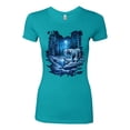 thumbnail image 2 of Tiger In The Snowy Night Animal Lover Womens Slim Fit Junior Tee, Tahiti Blue, Medium, 2 of 3