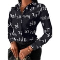thumbnail image 2 of Arvbitana Women Fashion Wild Shirts Chain/Floral/Letter/Geometric Square Print Turn-Down Collar Long Sleeve Blouses Streetwear, 2 of 4