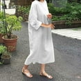 thumbnail image 4 of gakvbuo Summer Savings Clearance Summer Dresses For Women 2023 plus size dress for women sundresses Women'S Cotton And Linen Crewneck Loose Short Sleeve Solid Mid-Claf Dress, 4 of 9