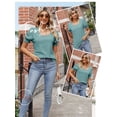 thumbnail image 7 of QAFOPEH Women Square Neck Puff Short Sleeve Smocked Cuffs Tunic Solid Color Top, 7 of 7