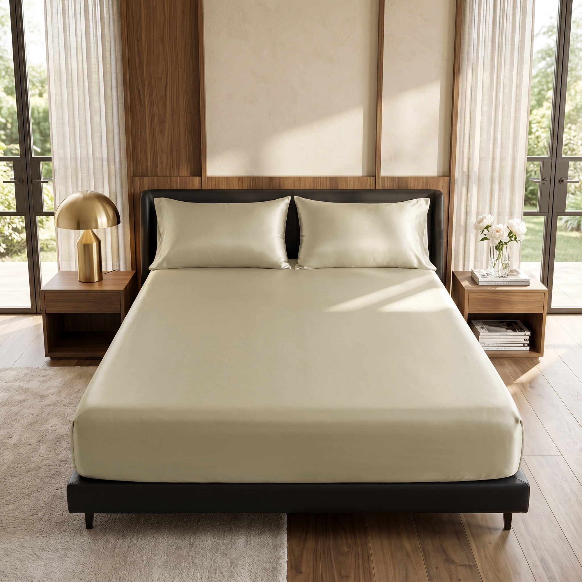 Unique Bargains Fitted Sheet Polyester Bed Sheets Anti Wrinkle for Sleep 78.0"x79.9" Khaki
