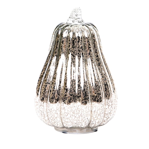 Holloyiver Mercury Glass Pumpkin Light, LED Fairy Lights Inside, 6.4 Inch Battery Operated Led Pumpkin Light, Ideal for Halloween Thanksgiving Chirstmas Rustic Decor (Sliver)
