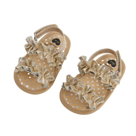 Meresysid Toddler Newborn Kids Infant New Spring And Summer Baby Shoes Flat Lace Baby Soft Soled Sandals Gold