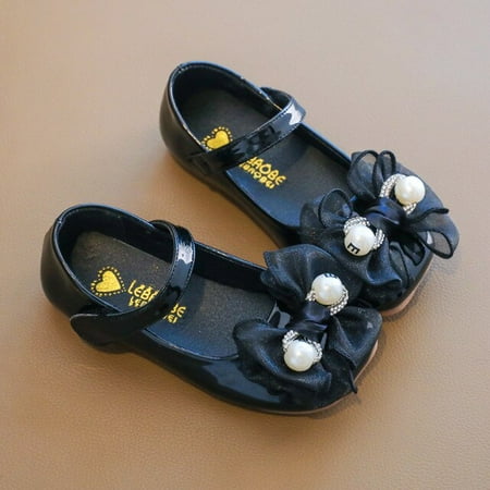 

DancePeanut Kids Girls Lace Butterfly-Knot Casual Shoes For Chlidren Elegant Pearl Hook & Loop Princess Flats Shoes Size 23-33