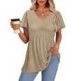 thumbnail image 4 of AherBiu Boho Tops for Women Eyelet Hole Stretch V Neck Short Sleeve Dressy Casual Blouse Ruffle Tunic Shirts, 4 of 9