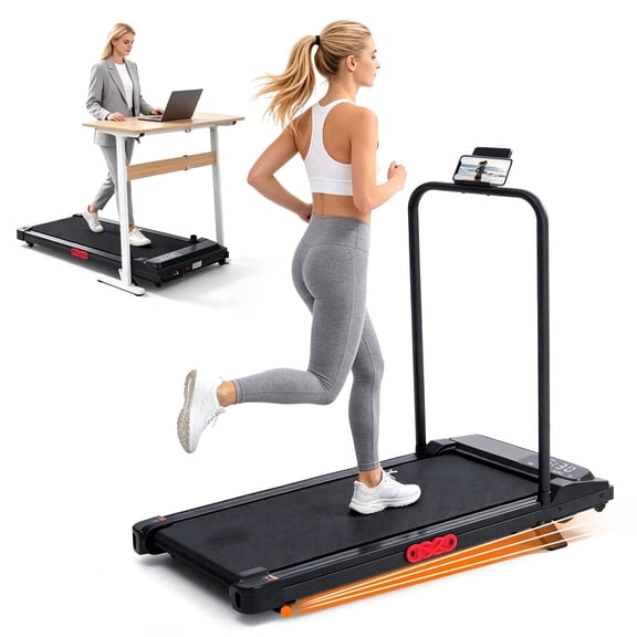 3.0HP Portable Under Desk Treadmill with Handle Bar & Incline, 0.6-7.6 mph, 350 lbs Capacity, Walking Pad for Home Workout, Jogging, Cardio