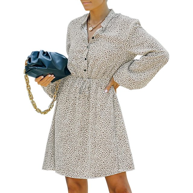 Femmes Manches Longues Bouton de Robe vers le Bas Imprimé Floral Robes d'Automne